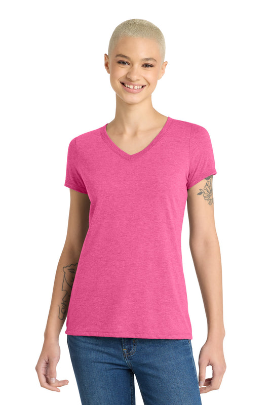 District Women's Perfect Tri V-Neck Tee DM1350L Fuchsia Frost