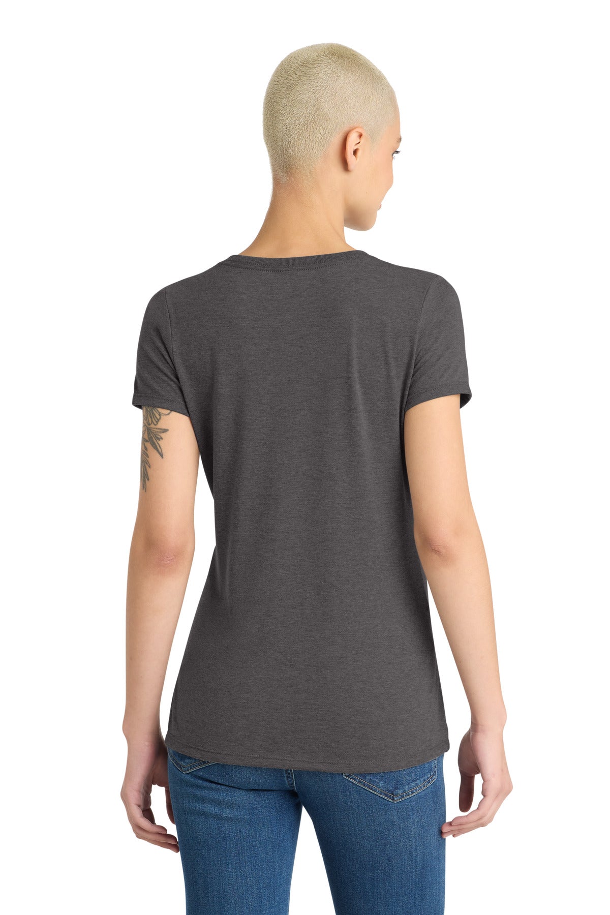 District Women's Perfect Tri V-Neck Tee DM1350L Heathered Charcoal