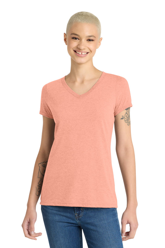 District Women's Perfect Tri V-Neck Tee DM1350L Heathered Dusty Peach