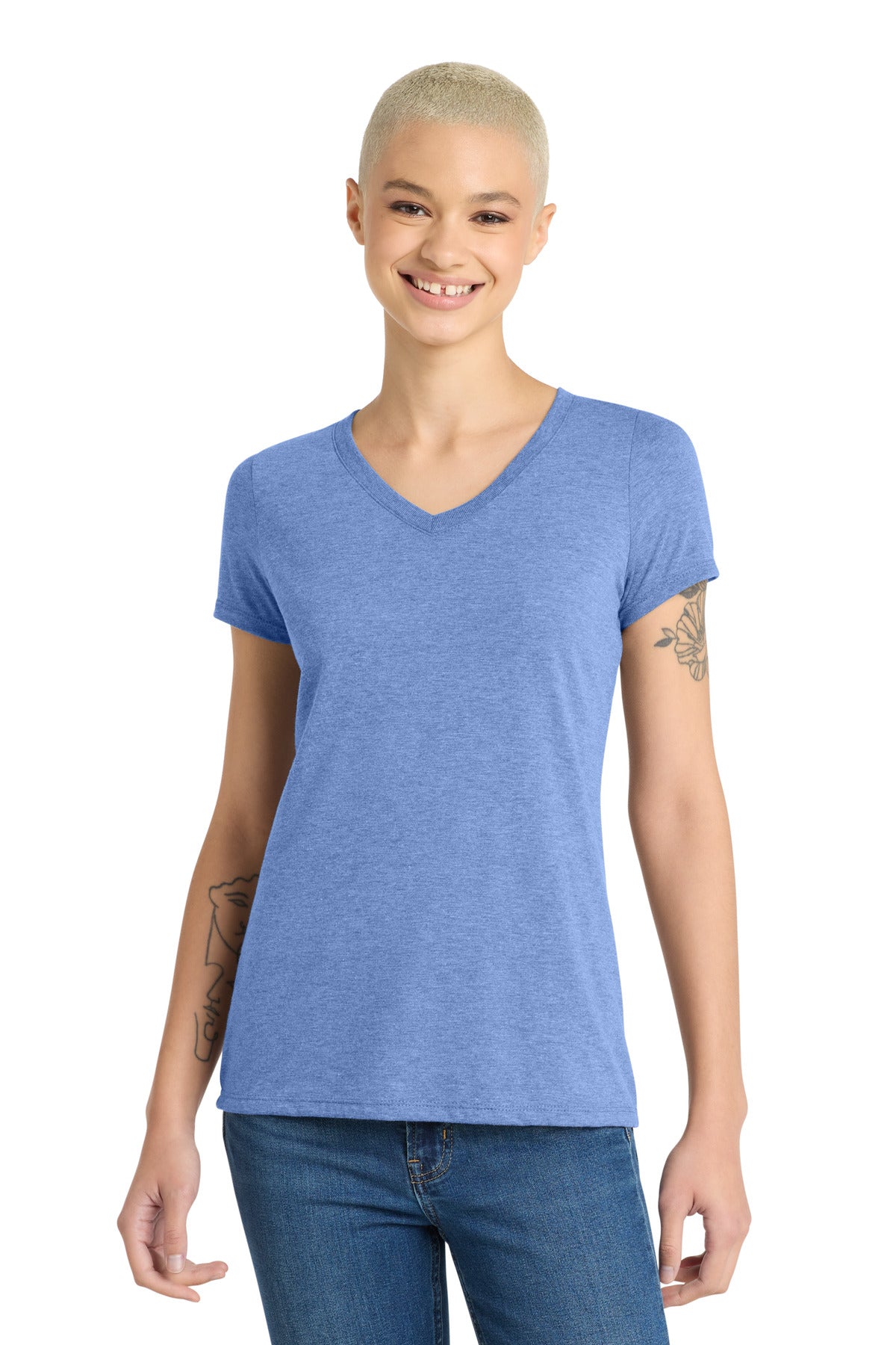 District Women's Perfect Tri V-Neck Tee DM1350L Maritime Frost