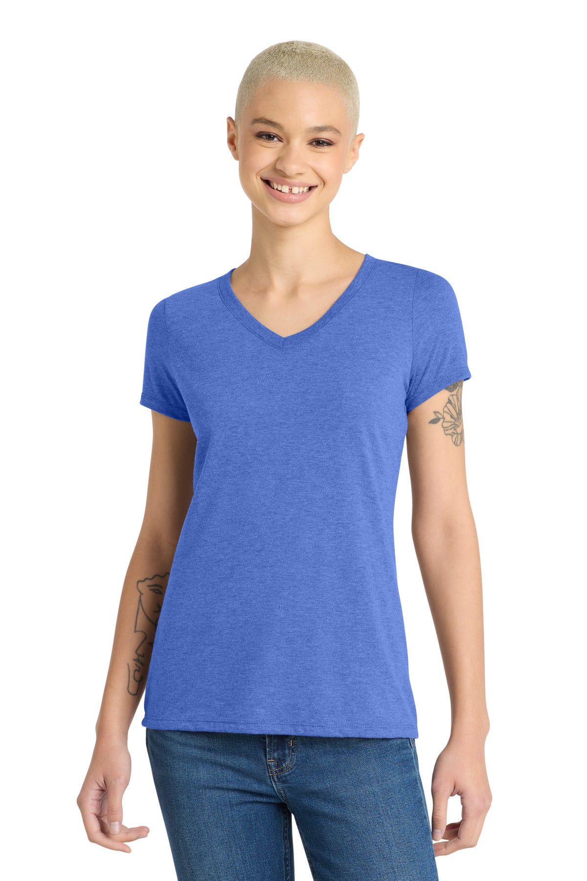 District Women's Perfect Tri V-Neck Tee DM1350L Royal Frost