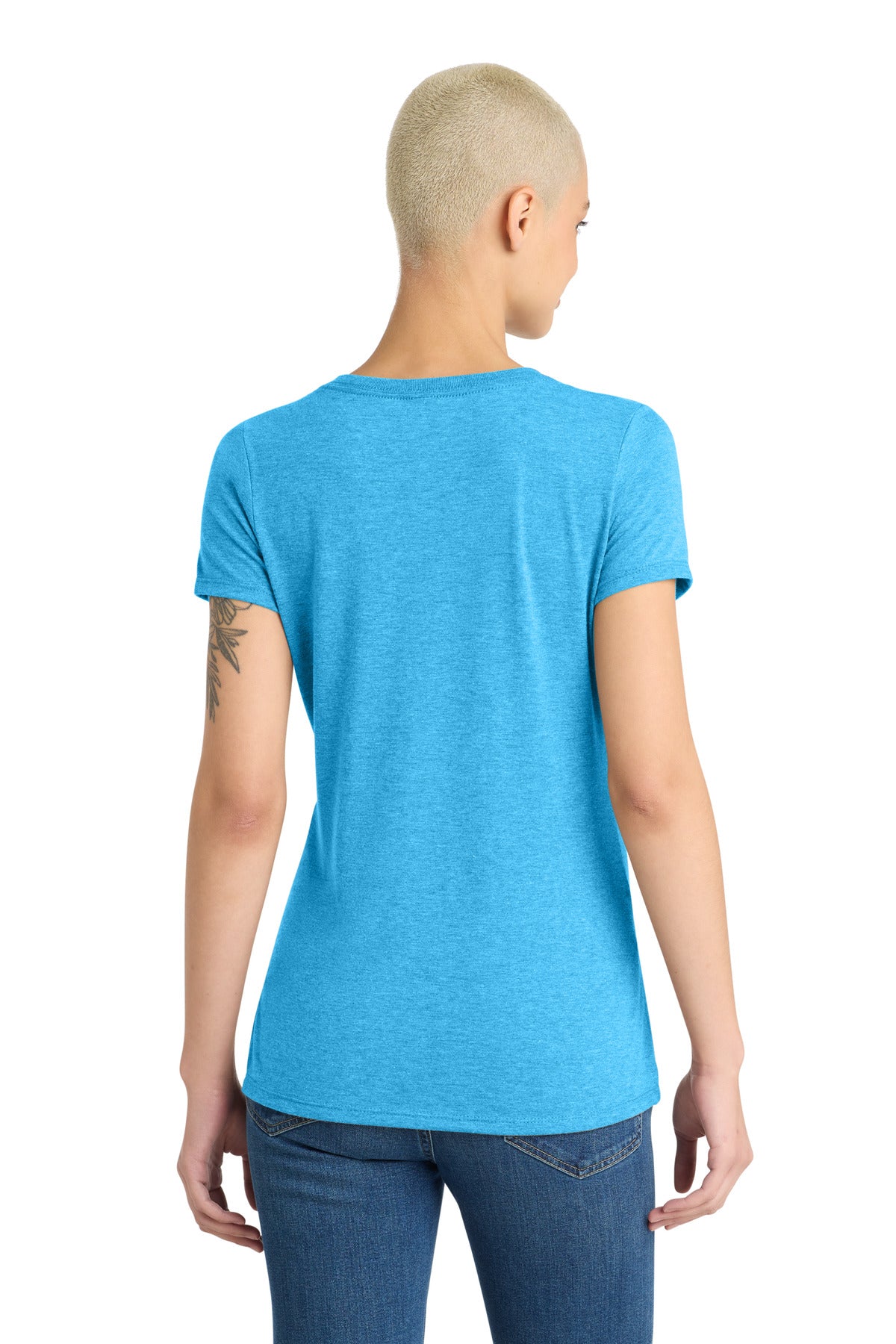 District Women's Perfect Tri V-Neck Tee DM1350L Turquoise Frost