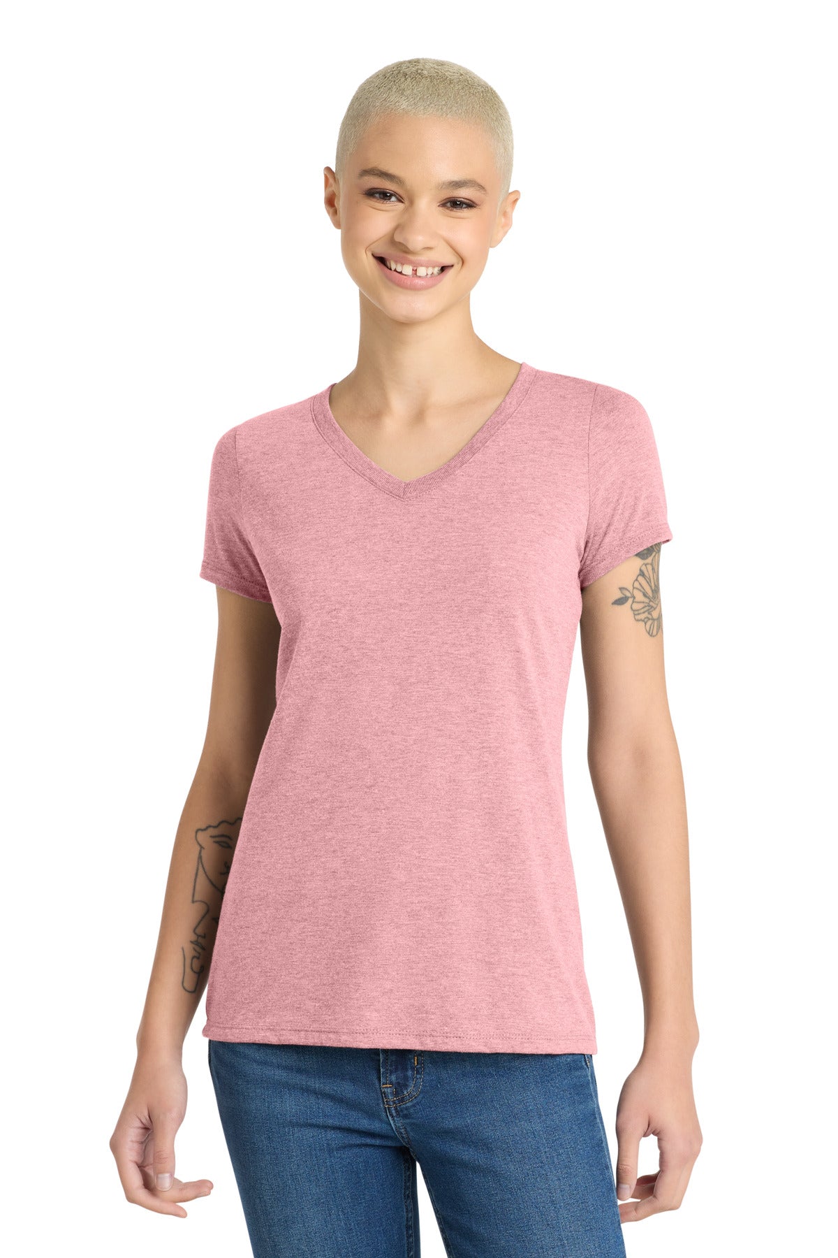 District Women's Perfect Tri V-Neck Tee DM1350L Wisteria Heather