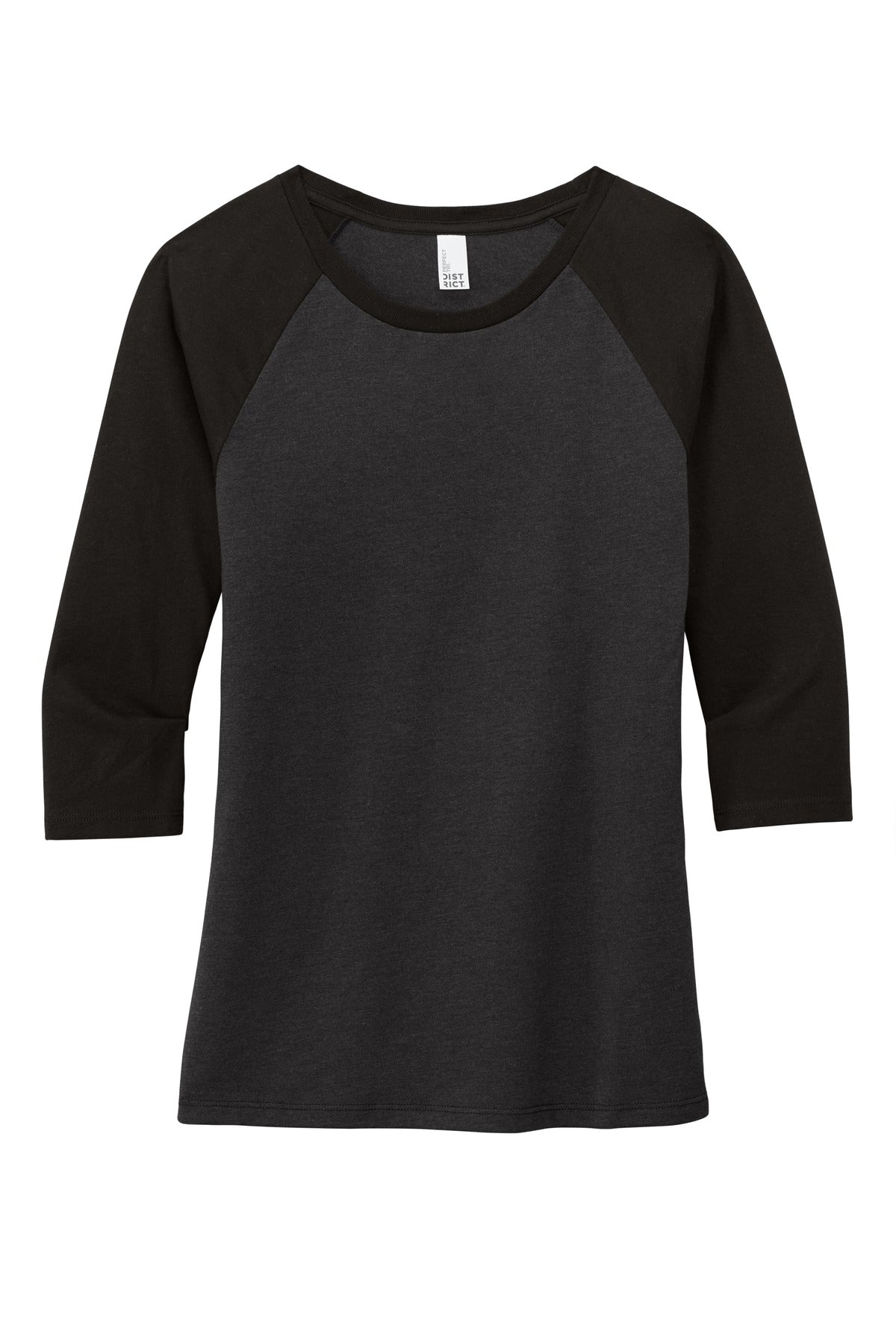 District Women's Perfect Tri 3/4-Sleeve Raglan DM136L Black/ Black Frost