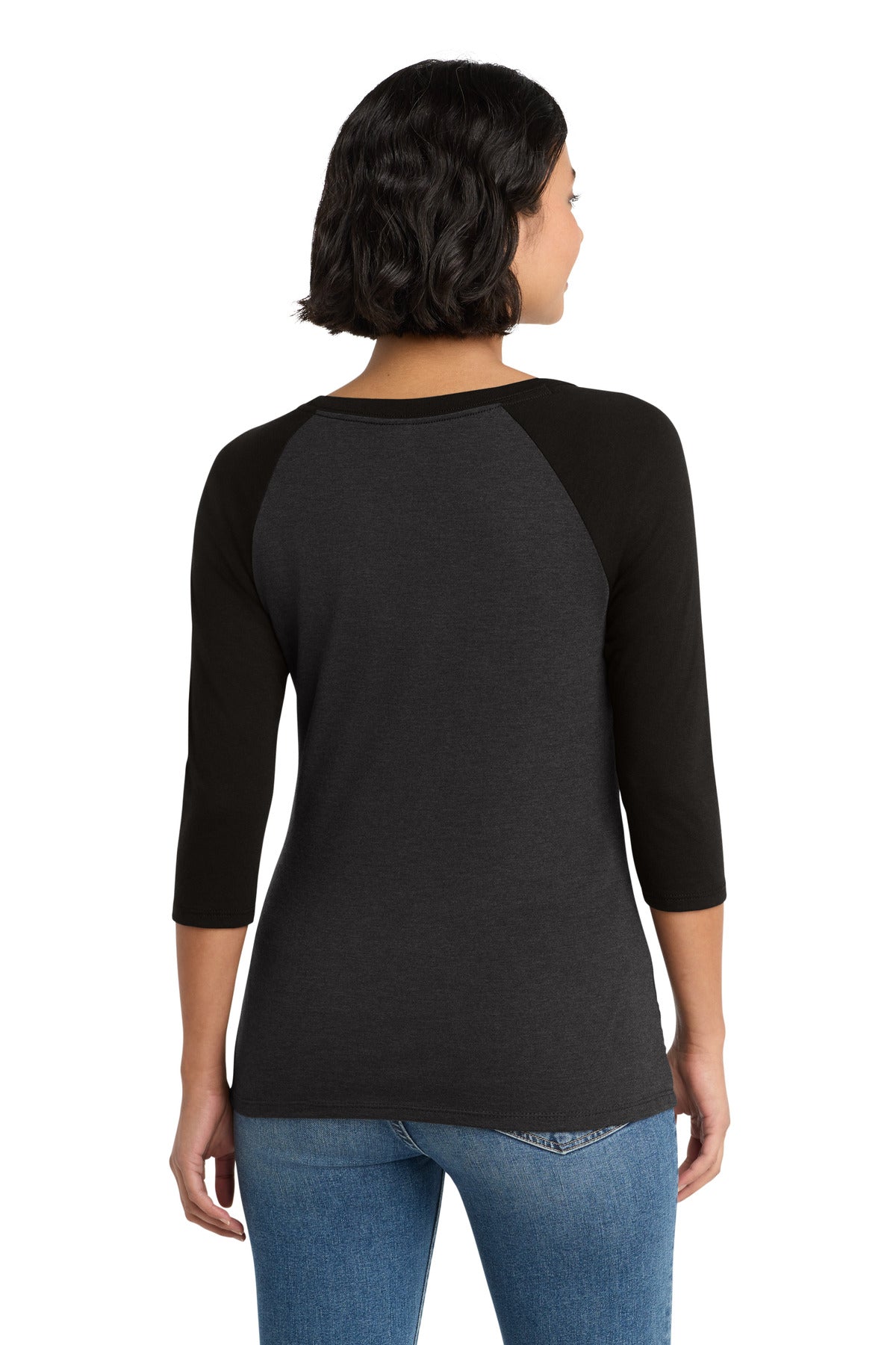 District Women's Perfect Tri 3/4-Sleeve Raglan DM136L Black/ Black Frost