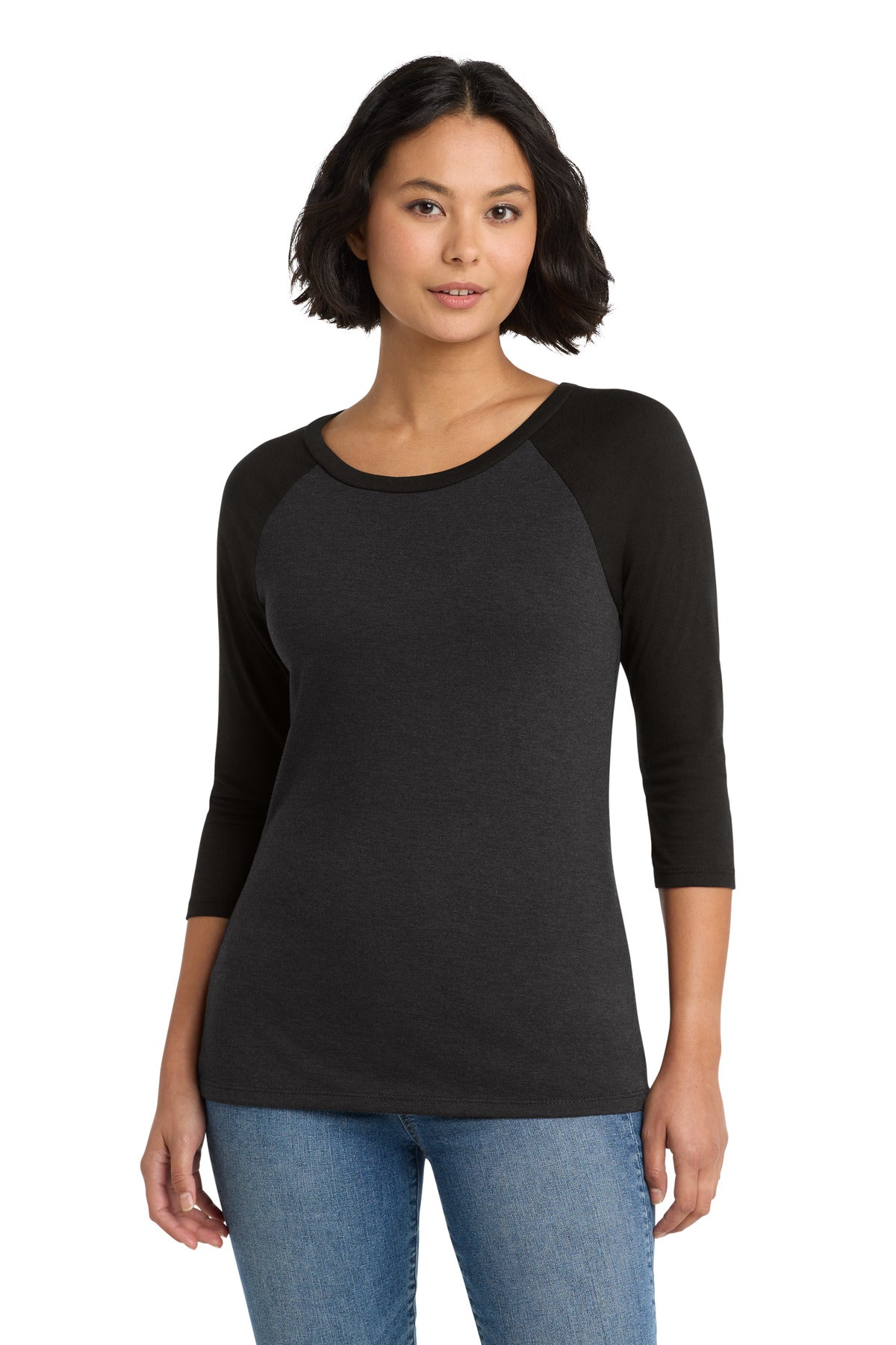 District Women's Perfect Tri 3/4-Sleeve Raglan DM136L Black/ Black Frost