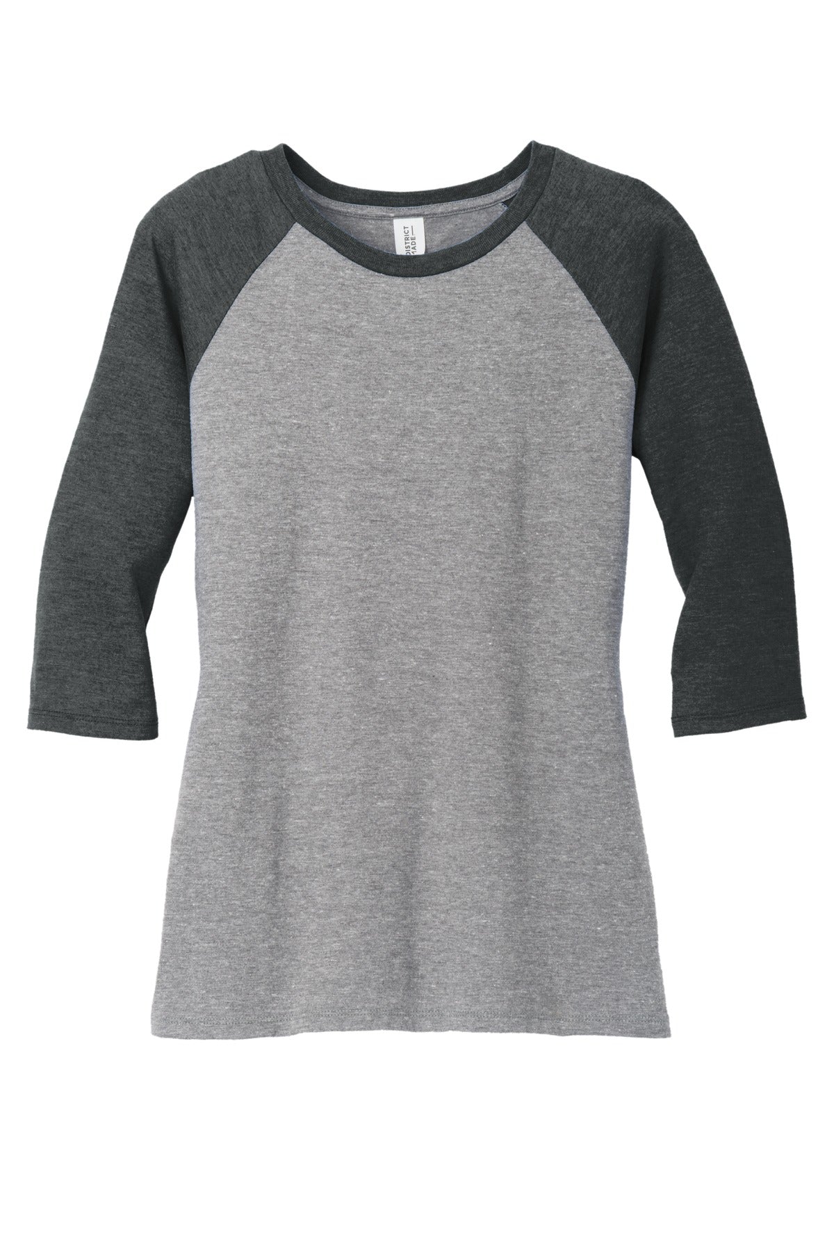 District Women's Perfect Tri 3/4-Sleeve Raglan DM136L Black Frost/ Grey Frost