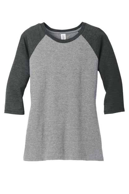 District Women's Perfect Tri 3/4-Sleeve Raglan DM136L Black Frost/ Grey Frost