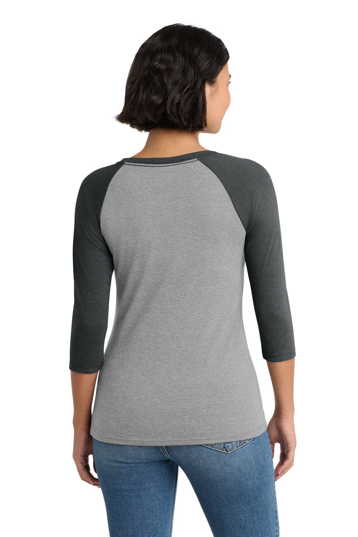 District Women's Perfect Tri 3/4-Sleeve Raglan DM136L Black Frost/ Grey Frost