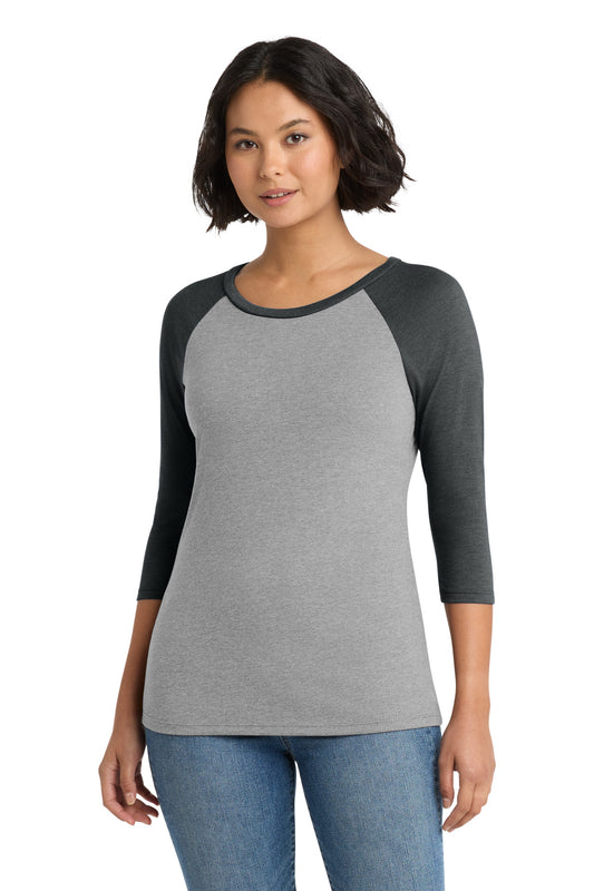 District Women's Perfect Tri 3/4-Sleeve Raglan DM136L Black Frost/ Grey Frost