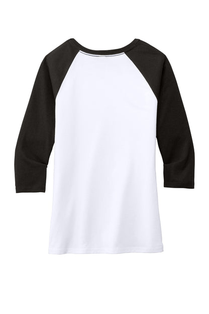District Women's Perfect Tri 3/4-Sleeve Raglan DM136L Black/ White