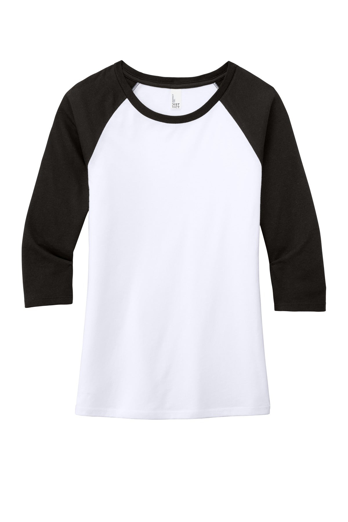 District Women's Perfect Tri 3/4-Sleeve Raglan DM136L Black/ White
