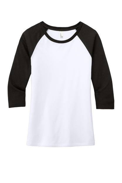 District Women's Perfect Tri 3/4-Sleeve Raglan DM136L Black/ White
