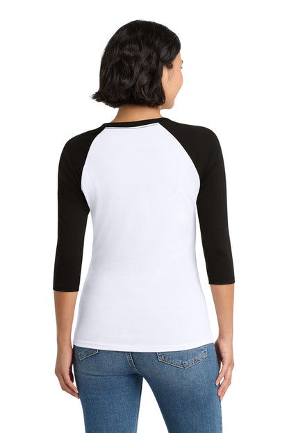 District Women's Perfect Tri 3/4-Sleeve Raglan DM136L Black/ White