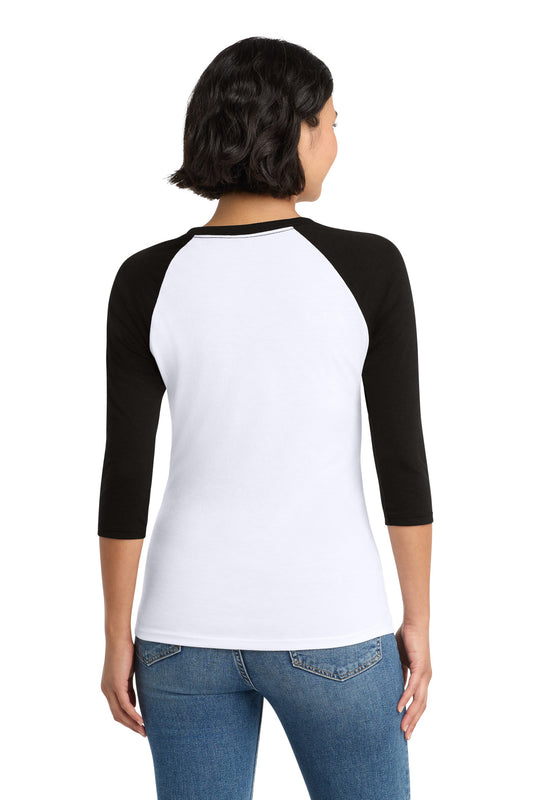 District Women's Perfect Tri 3/4-Sleeve Raglan DM136L Black/ White