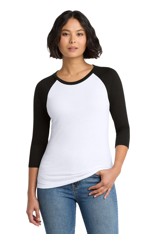 District Women's Perfect Tri 3/4-Sleeve Raglan DM136L Black/ White