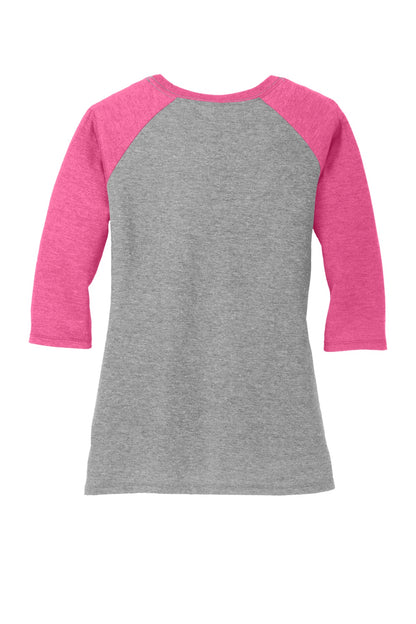 District Women's Perfect Tri 3/4-Sleeve Raglan DM136L Fuchsia Frost/ Grey Frost