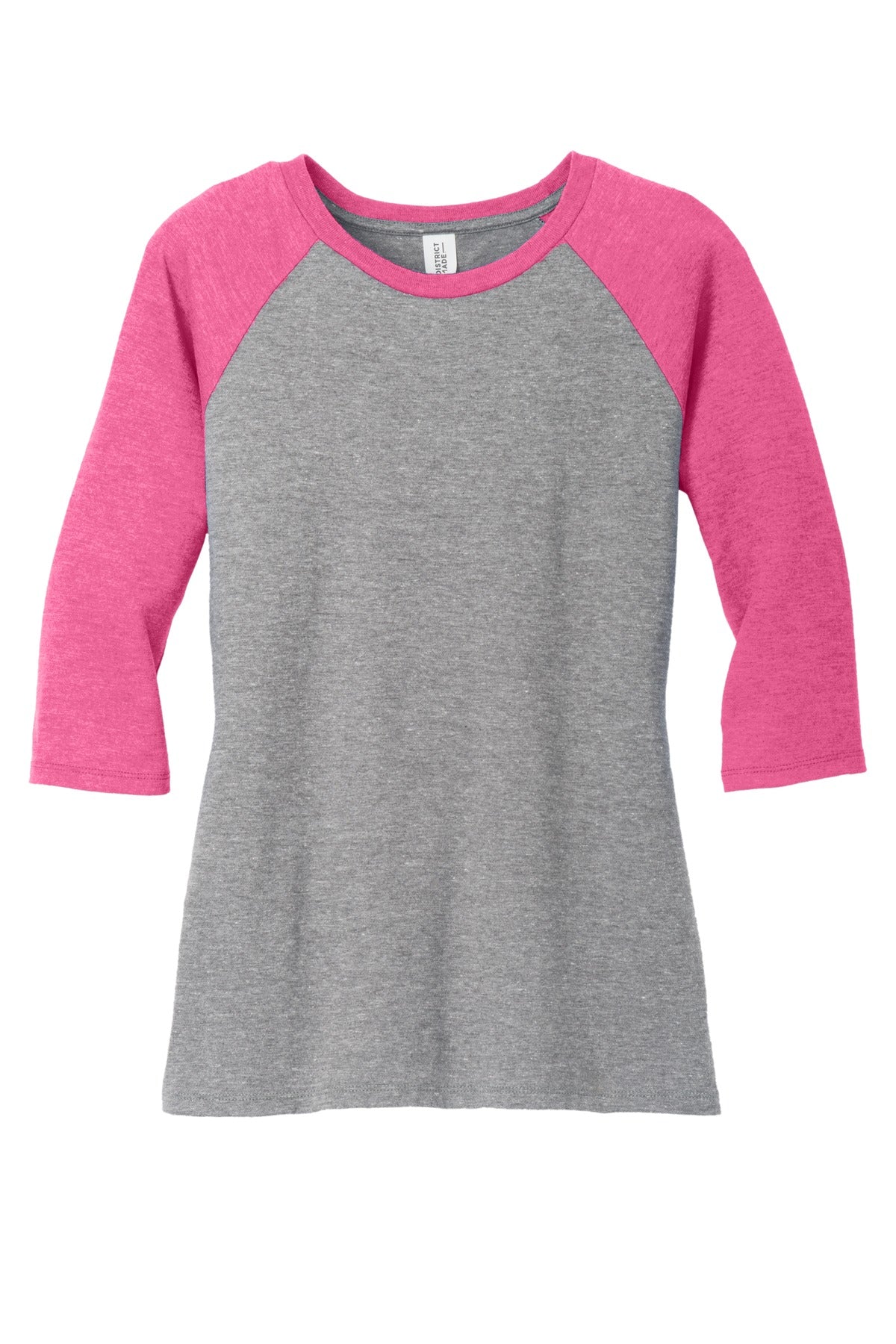 District Women's Perfect Tri 3/4-Sleeve Raglan DM136L Fuchsia Frost/ Grey Frost