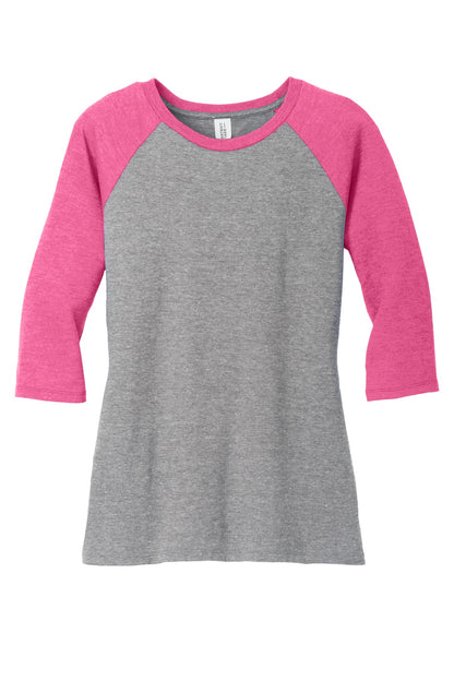 District Women's Perfect Tri 3/4-Sleeve Raglan DM136L Fuchsia Frost/ Grey Frost
