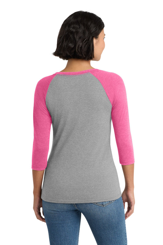 District Women's Perfect Tri 3/4-Sleeve Raglan DM136L Fuchsia Frost/ Grey Frost