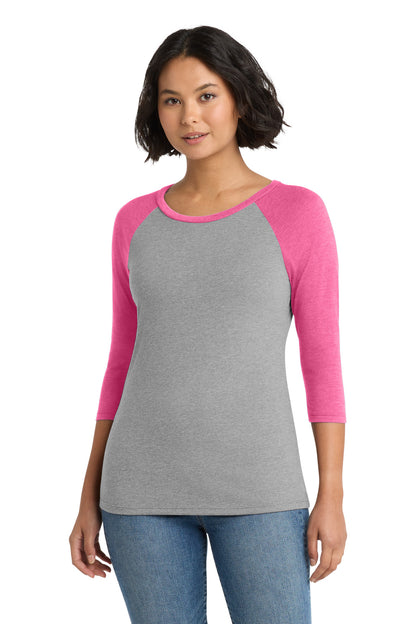 District Women's Perfect Tri 3/4-Sleeve Raglan DM136L Fuchsia Frost/ Grey Frost