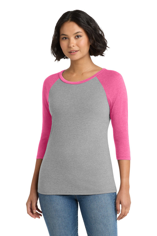 District Women's Perfect Tri 3/4-Sleeve Raglan DM136L Fuchsia Frost/ Grey Frost