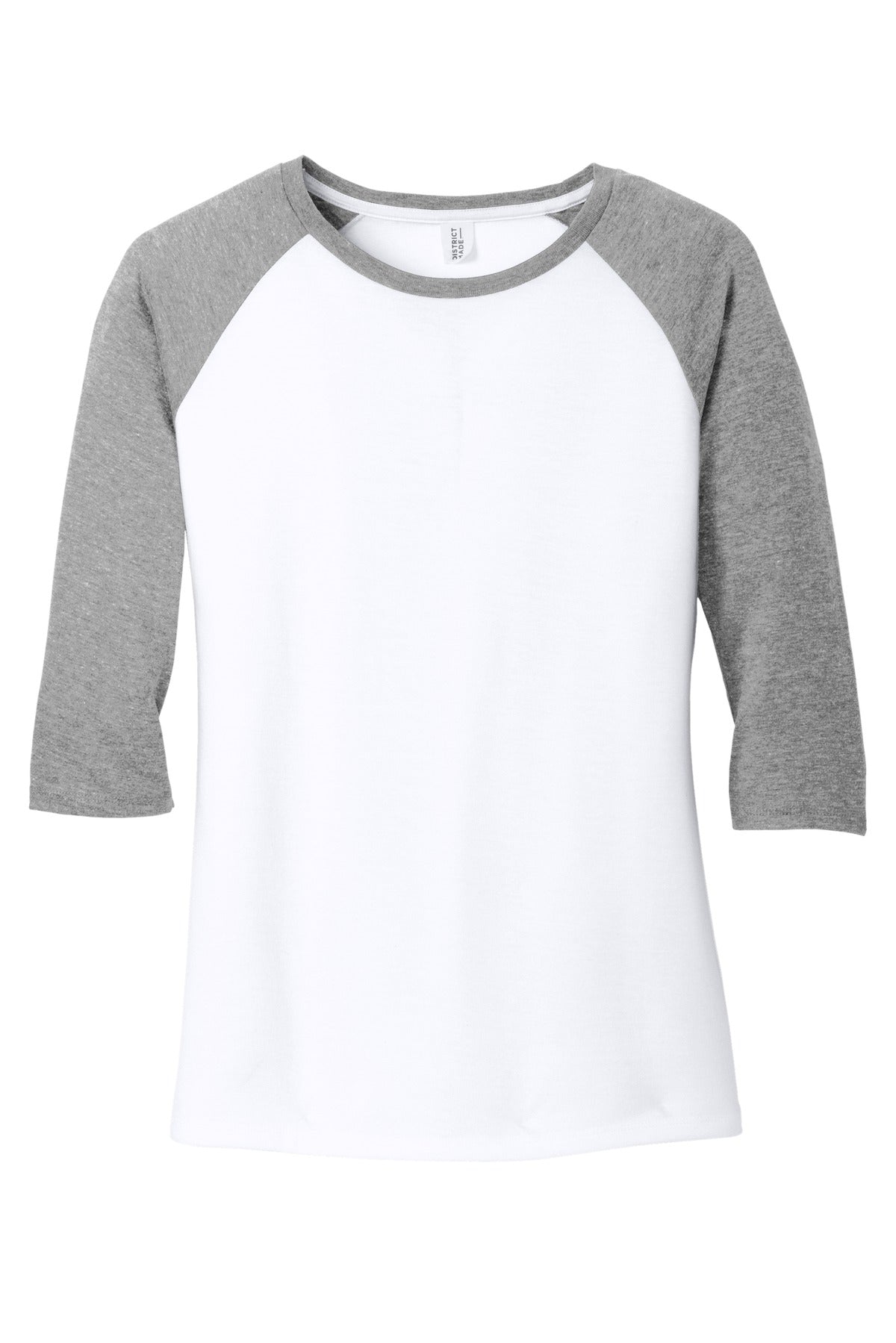 District Women's Perfect Tri 3/4-Sleeve Raglan DM136L Grey Frost/ White