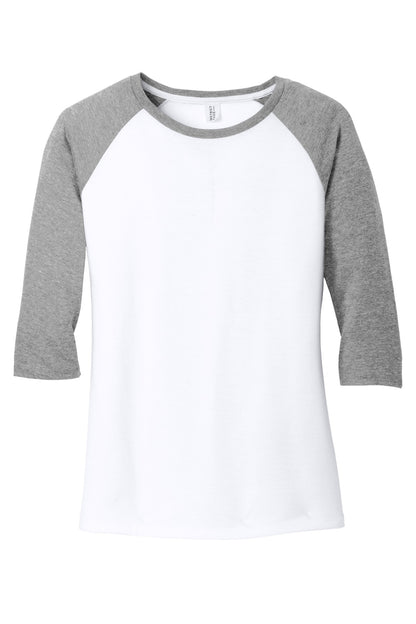 District Women's Perfect Tri 3/4-Sleeve Raglan DM136L Grey Frost/ White