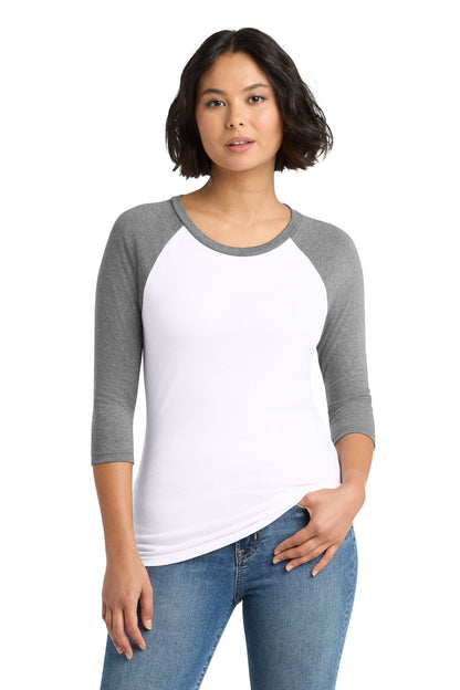District Women's Perfect Tri 3/4-Sleeve Raglan DM136L Grey Frost/ White