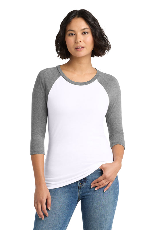 District Women's Perfect Tri 3/4-Sleeve Raglan DM136L Grey Frost/ White