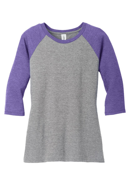 District Women's Perfect Tri 3/4-Sleeve Raglan DM136L Purple Frost/ Grey Frost