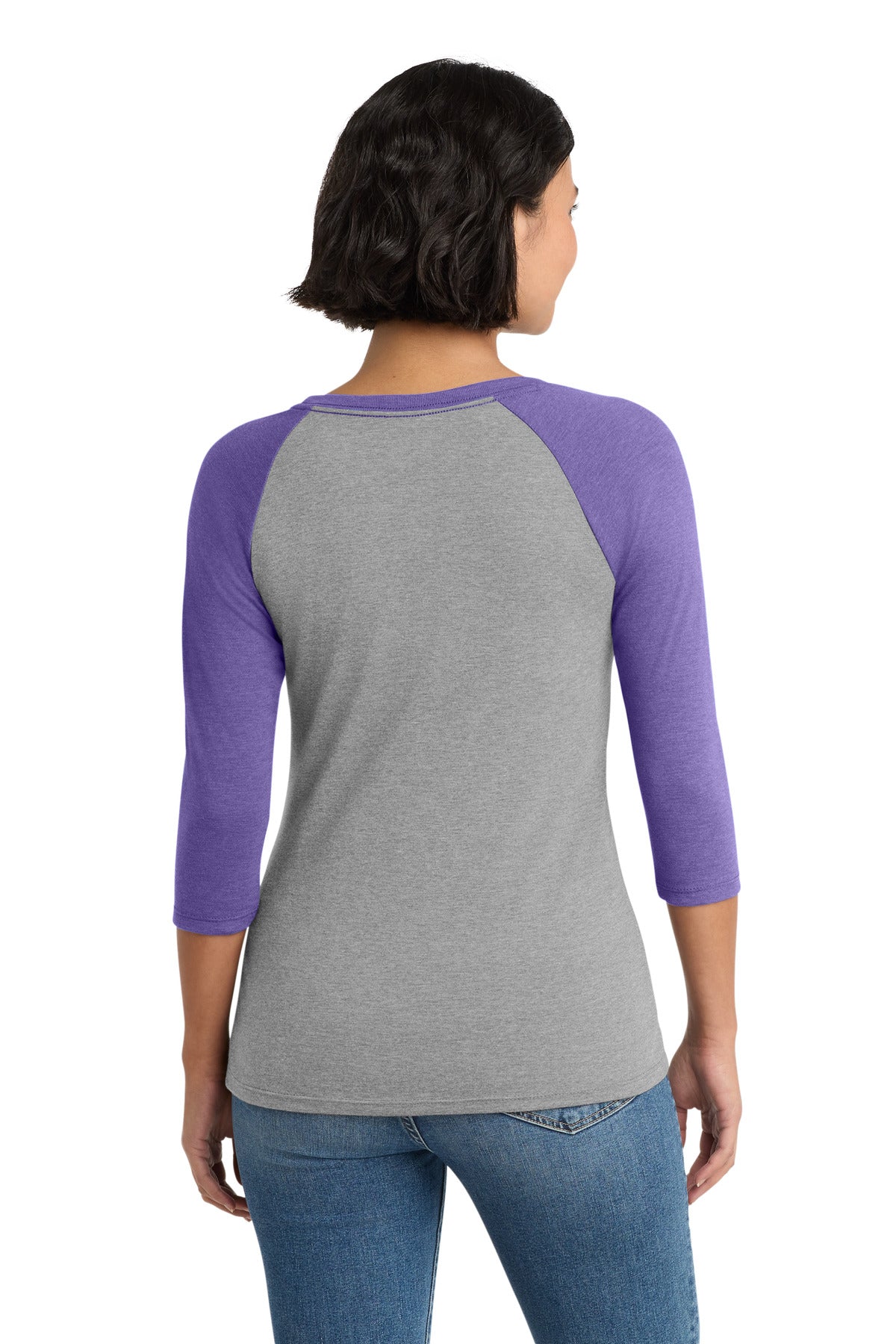 District Women's Perfect Tri 3/4-Sleeve Raglan DM136L Purple Frost/ Grey Frost