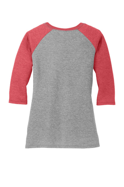 District Women's Perfect Tri 3/4-Sleeve Raglan DM136L Red Frost/ Grey Frost