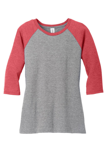 District Women's Perfect Tri 3/4-Sleeve Raglan DM136L Red Frost/ Grey Frost