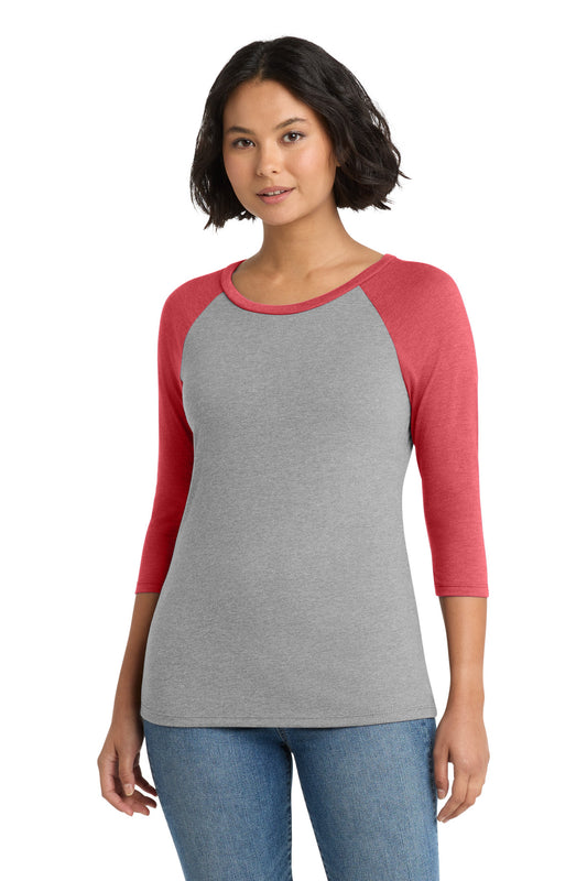 District Women's Perfect Tri 3/4-Sleeve Raglan DM136L Red Frost/ Grey Frost