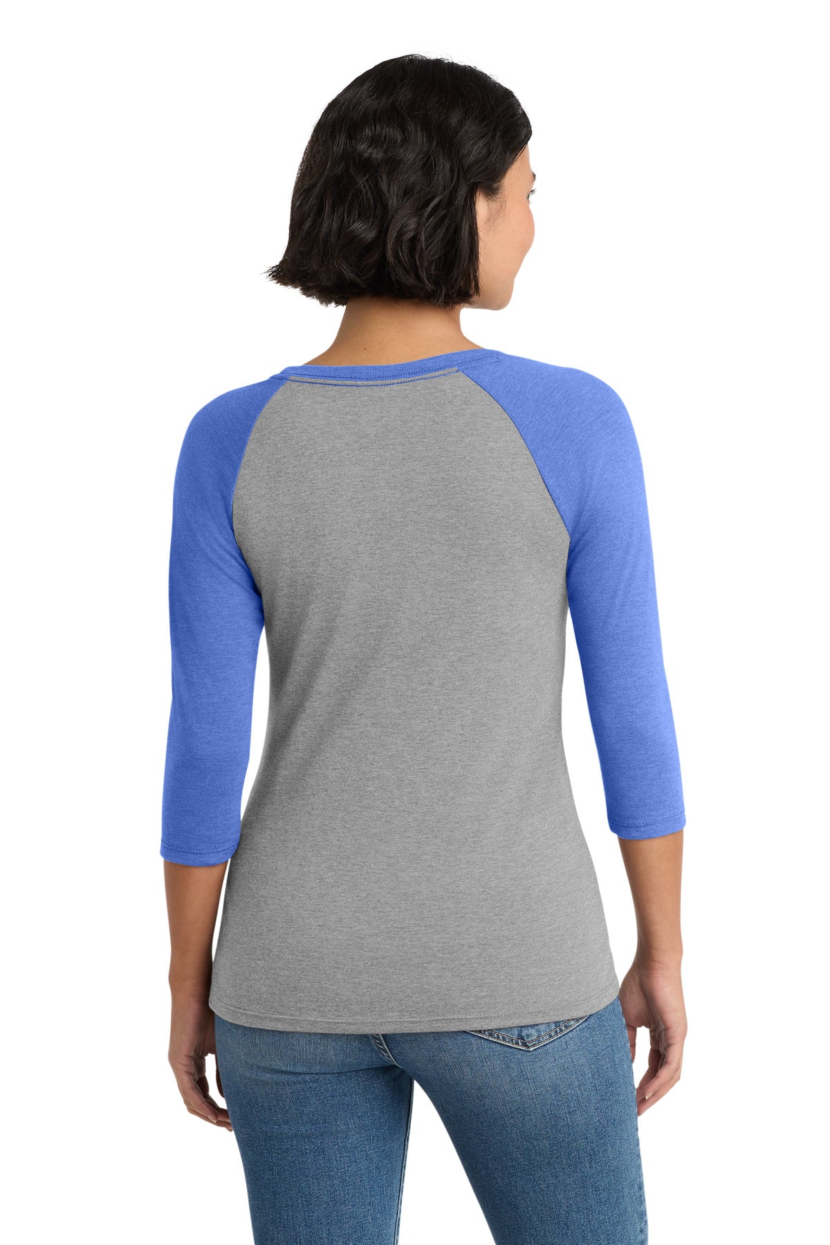 District Women's Perfect Tri 3/4-Sleeve Raglan DM136L Royal Frost/ Grey Frost