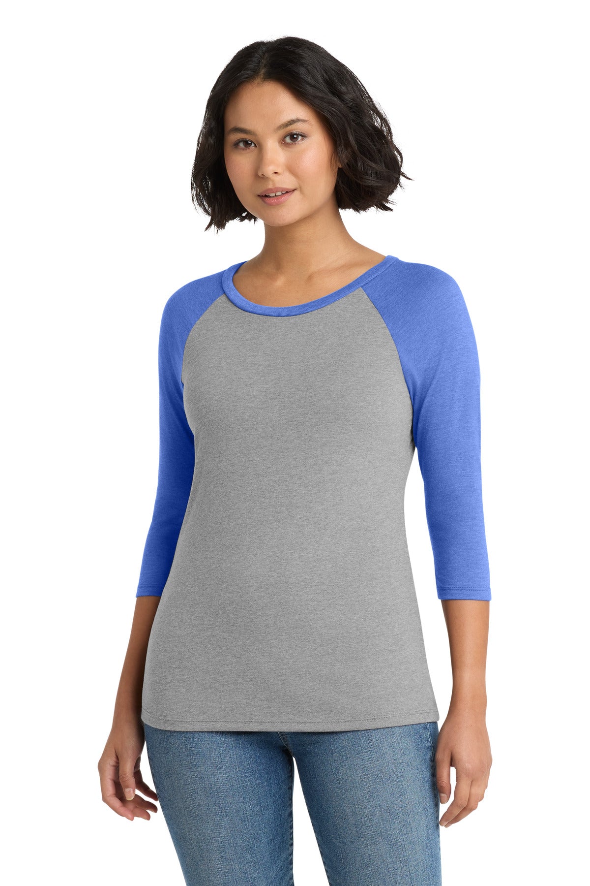 District Women's Perfect Tri 3/4-Sleeve Raglan DM136L Royal Frost/ Grey Frost