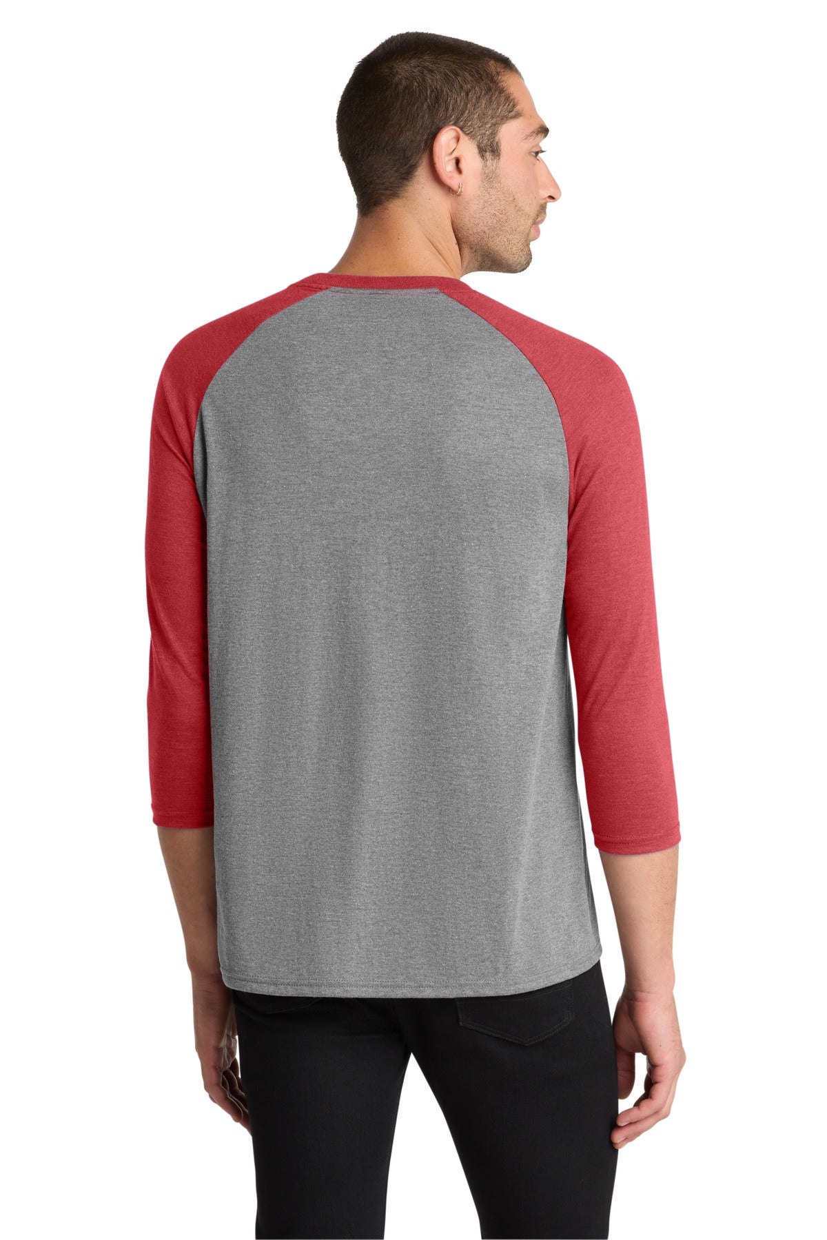 District Perfect Tri 3/4-Sleeve Raglan DM136 Red Frost/ Grey Frost