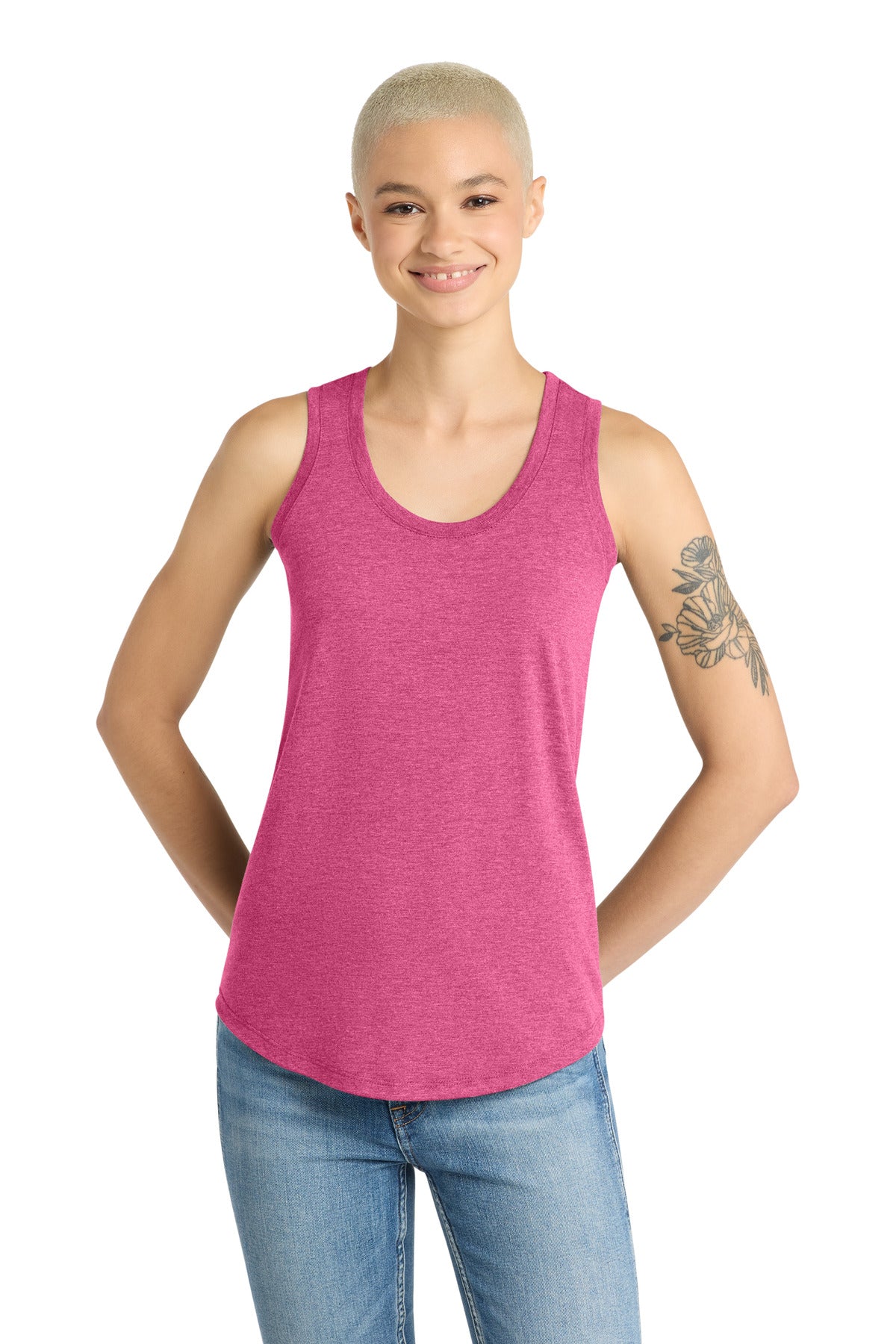 District Women's Perfect Tri Racerback Tank DM138L Fuchsia Frost