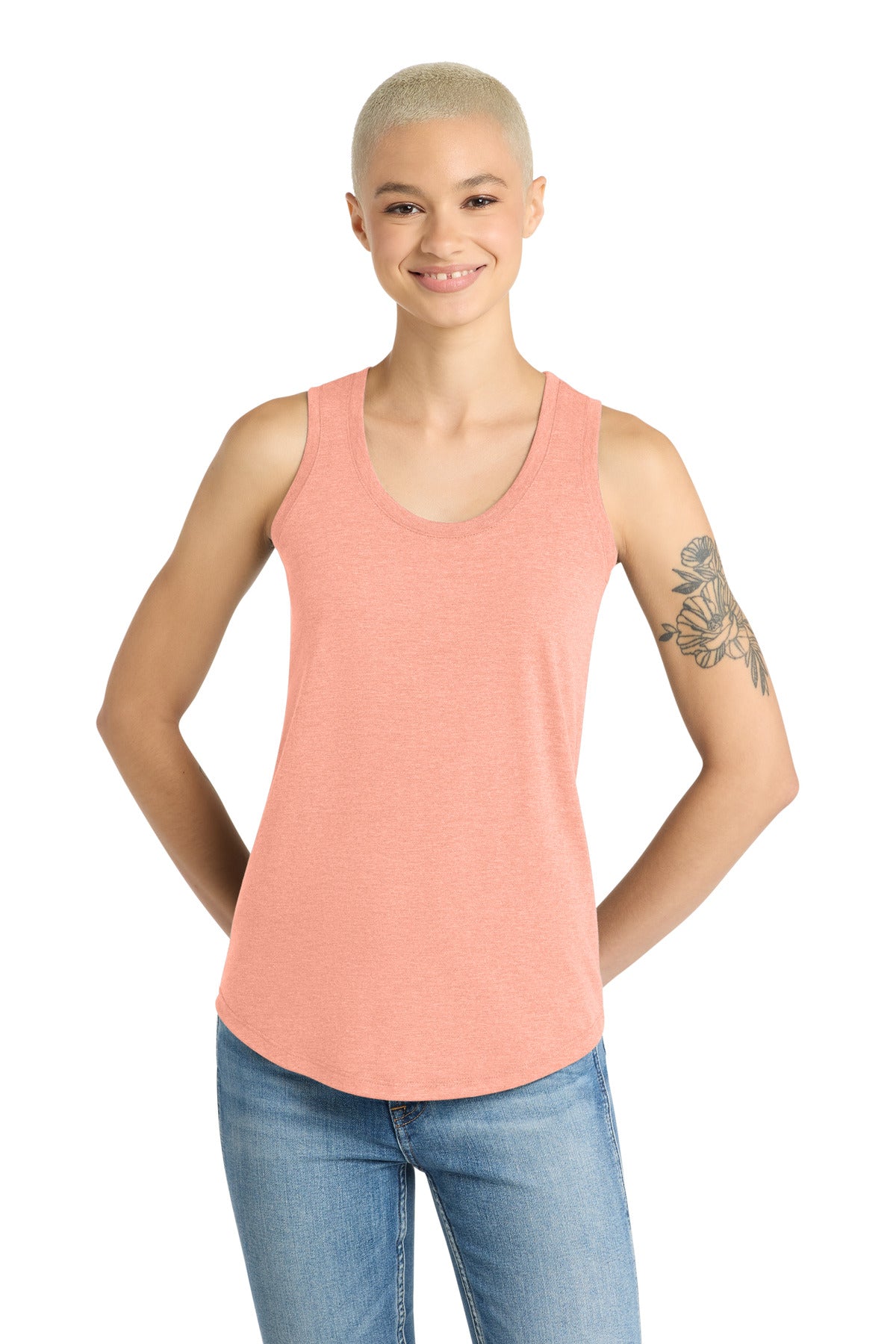 District Women's Perfect Tri Racerback Tank DM138L Heathered Dusty Peach