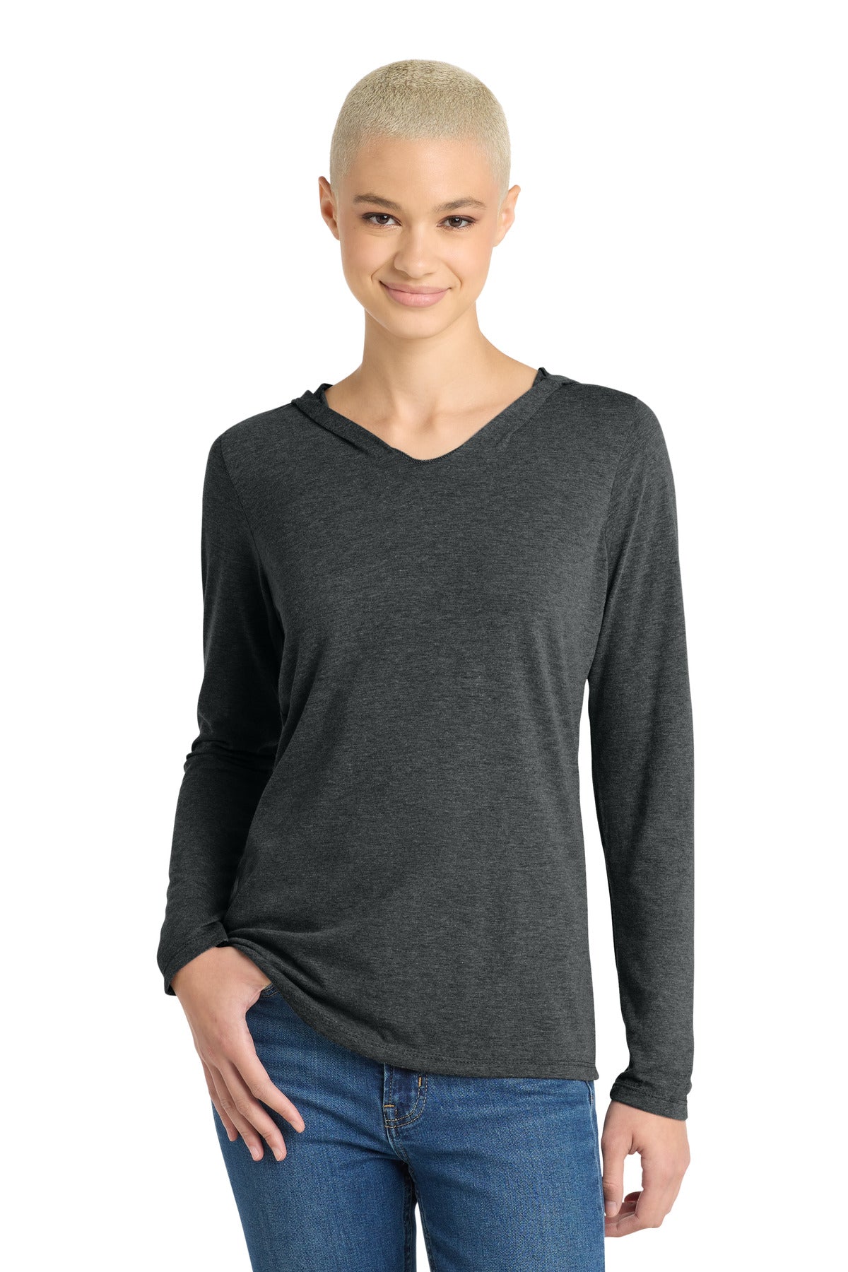 District Women's Perfect Tri Long Sleeve Hoodie DM139L Black Frost