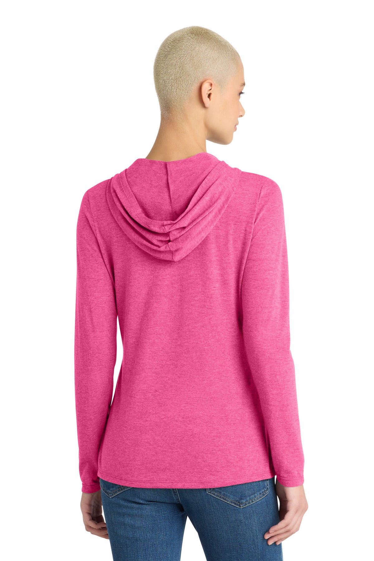 District Women's Perfect Tri Long Sleeve Hoodie DM139L Fuchsia Frost