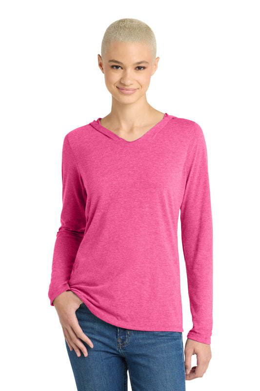 District Women's Perfect Tri Long Sleeve Hoodie DM139L Fuchsia Frost