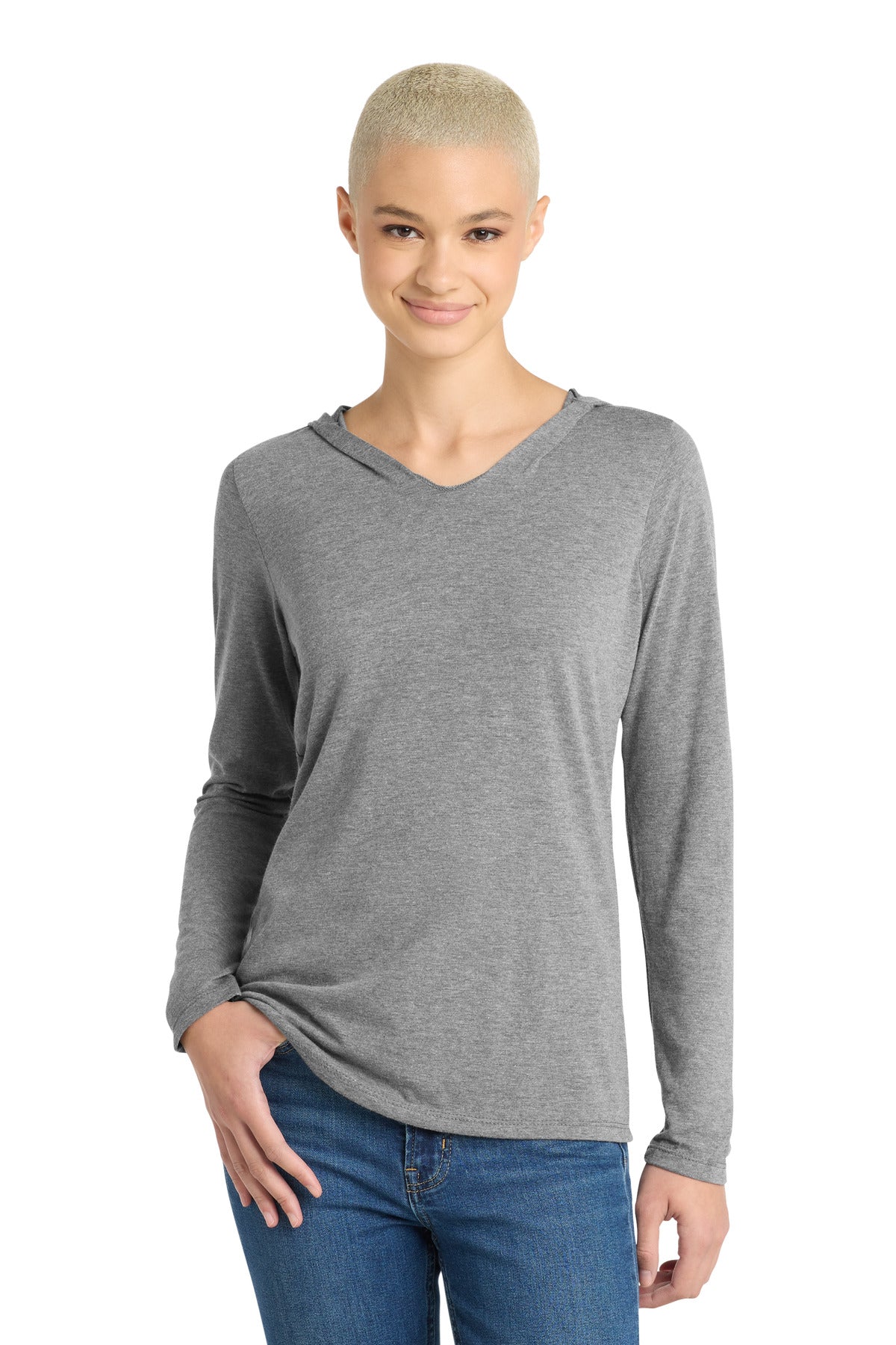 District Women's Perfect Tri Long Sleeve Hoodie DM139L Grey Frost
