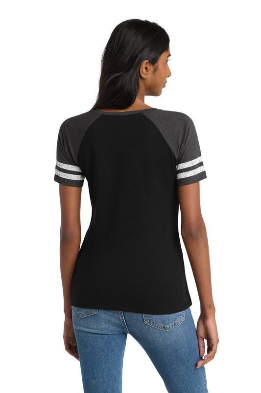 District Women's Game V-Neck Tee DM476 Black/ Heathered Charcoal