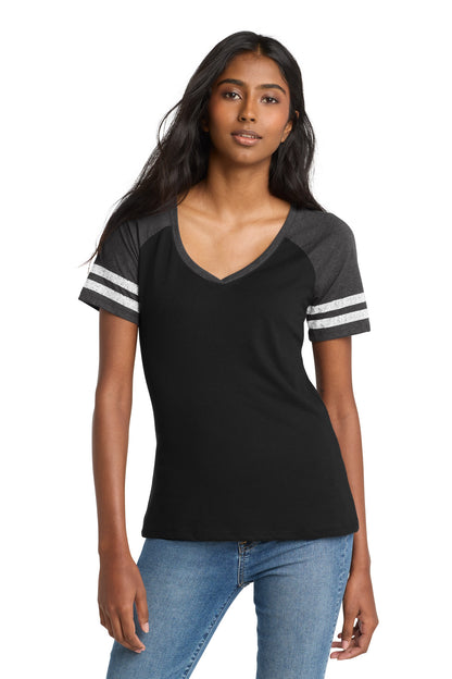 District Women's Game V-Neck Tee DM476 Black/ Heathered Charcoal