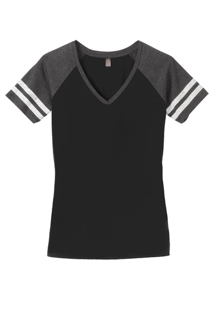 District Women's Game V-Neck Tee DM476 Black/ Heathered Charcoal