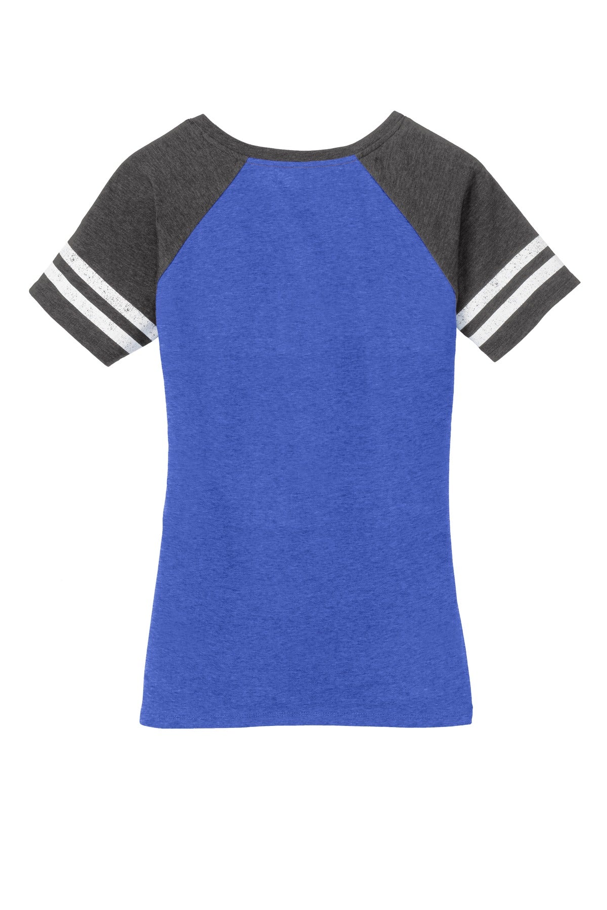 District Women's Game V-Neck Tee DM476 Heathered True Royal/ Heathered Charcoal