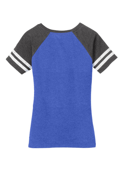 District Women's Game V-Neck Tee DM476 Heathered True Royal/ Heathered Charcoal