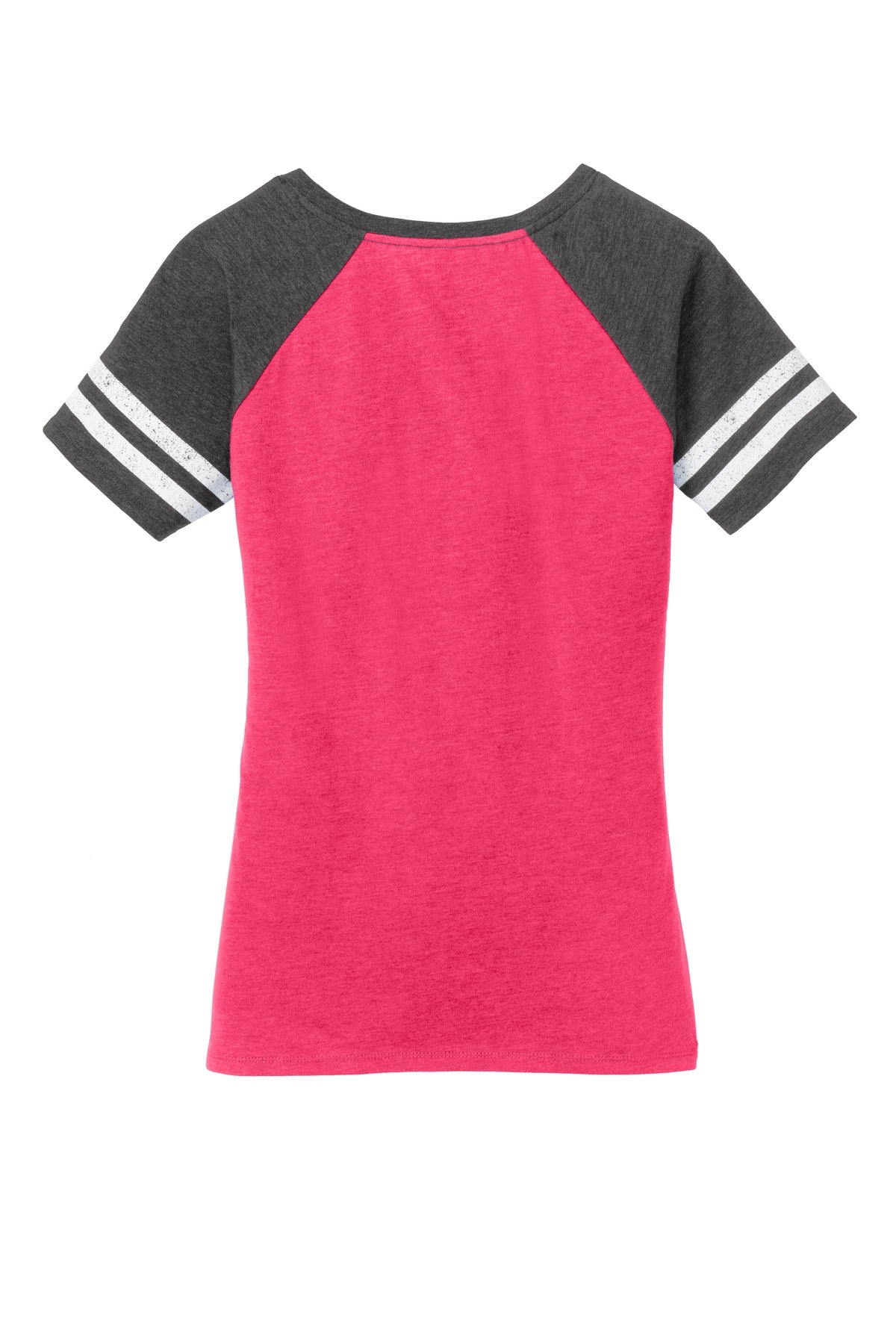 District Women's Game V-Neck Tee DM476 Heathered Watermelon/ Heathered Charcoal